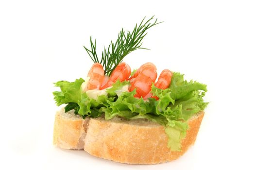a baguette slice with prawn and mayonnaise
