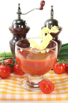 fresh tomato juice with celery, tomatoes and salt and pepper