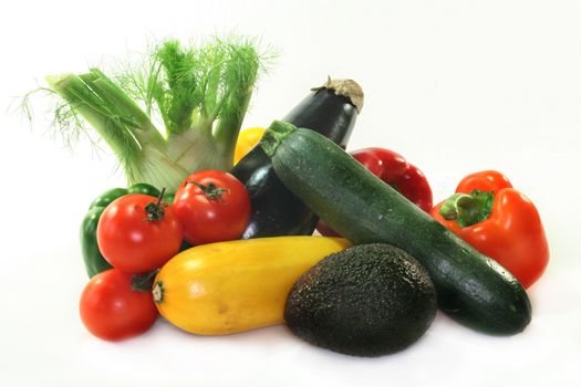 various Mediterranean vegetables on a white background