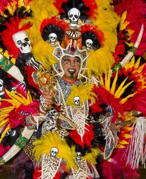 MONTEVIDEO, URUGUAY - FEBRUARY 05 2011 : A costumed carnaval participant in the annual national festival of Uruguay ,held in Montevideo Uruguay on February 05 2011 