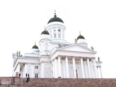 Cathedral of Helsinki Finland, isolated towards bright grey sky