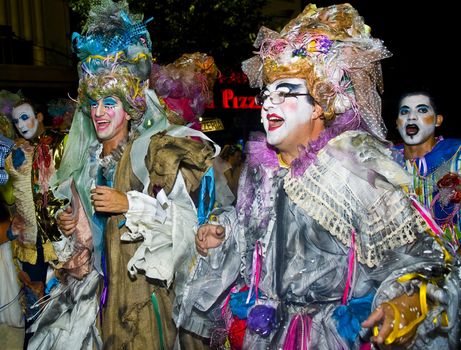 MONTEVIDEO, URUGUAY - JANUARY 27 2011 : A costumed carnaval participants in the annual national festival of Uruguay ,held in Montevideo Uruguay on January 27 2011 