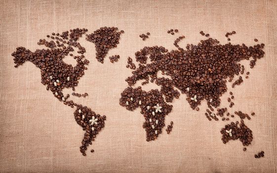 Image of map made of coffee. Closeup