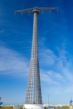 Communications tower with a beautiful blue sky