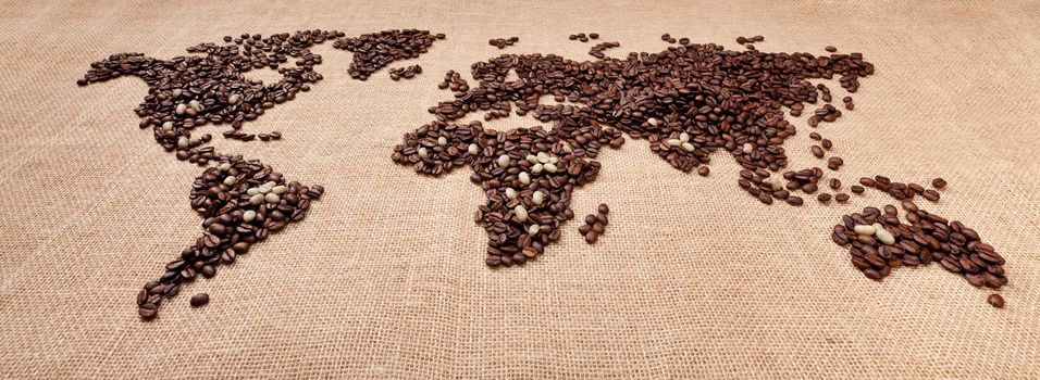 Image of map made of coffee. Closeup