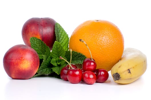 Fresh fruits on a white background