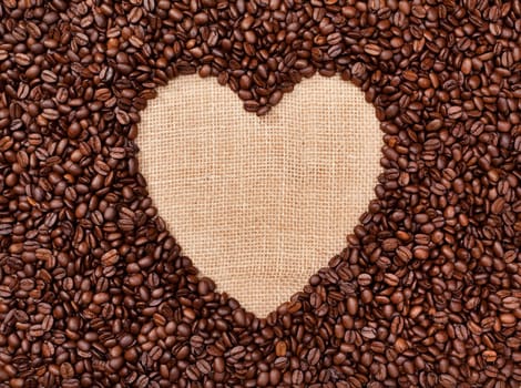 Shape of heart made of coffee grains