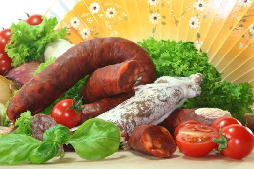 dried Spanish sausage with vegetables and herbs
