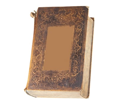 Old leather covered book with blank cover, isolated