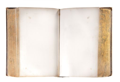 Antique open book with blank pages, isolated with clipping path