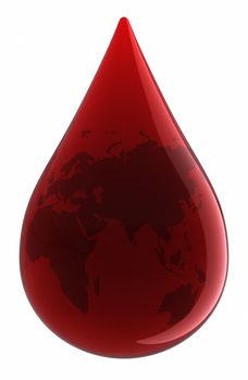 Blood Drop with World Map. Clipping path included.