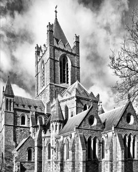 Christ Church, Dublin - ancient gothic cathedral architecture - high dynamic range HDR - rectilinear frontal view