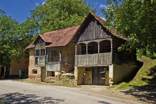 Traditional historic wooden houses in Zaistovec village, Croatia - used as wine cellars