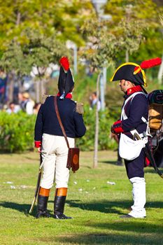 SAN FERNANDO, SPAIN - SEP 24: Actors taking part in the historical military reenacting of the oath of the Spanish constitution of 1812 on Sep 24, 2011 in San Fernando, Spain