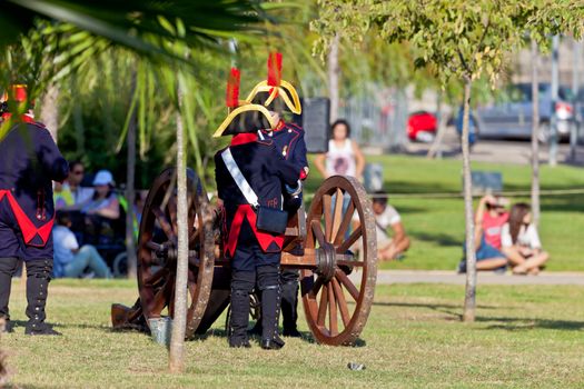 SAN FERNANDO, SPAIN - SEP 24: Actors taking part in the historical military reenacting of the oath of the Spanish constitution of 1812 on Sep 24, 2011 in San Fernando, Spain