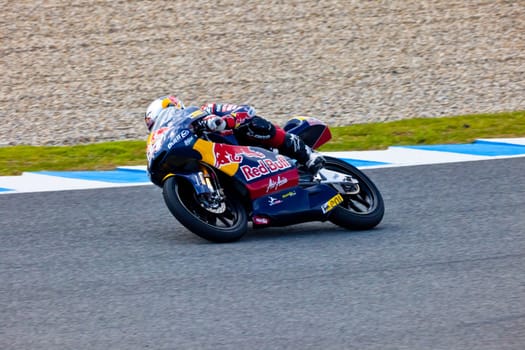 JEREZ DE LA FRONTERA, SPAIN - MAR 5:125cc pilot Jonas Folger races on the official training of the world championship of MotoGP on Mar 5, 2011, in Jerez de la Frontera, Spain