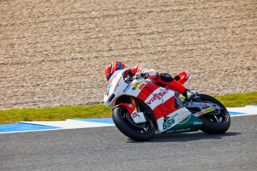 JEREZ DE LA FRONTERA, SPAIN - MAR 5: Moto2 pilot Stefan Bradl races on the official training of the world championship of MotoGP on Mar 5, 2011, in Jerez de la Frontera, Spain