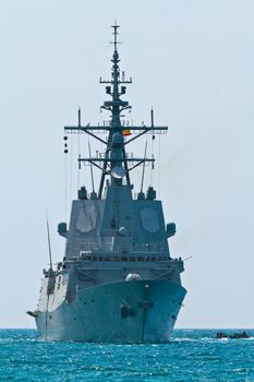 MALAGA, SPAIN-MAY 28: Frigate F-101 Alvaro de Bazan taking part in an exhibition on the day of the spanish army forces on May 28, 2011, in Malaga, Spain