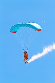 CADIZ, SPAIN-SEP 11: Parachutist Rex  Pemberton taking part in  the 4th airshow of Cadiz on Sep 11, 2011, in Cadiz, Spain