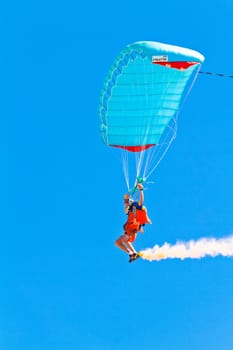 CADIZ, SPAIN-SEP 11: Parachutist Rex  Pemberton taking part in  the 4th airshow of Cadiz on Sep 11, 2011, in Cadiz, Spain