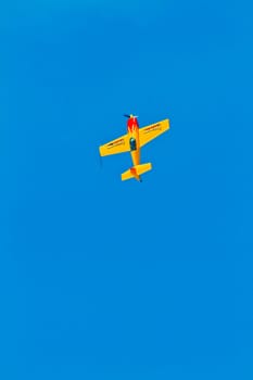 CADIZ, SPAIN-SEP 11: Aircraft Extra 300S of Melissa Pemberton taking part in an exhibition on the 4th airshow of Cadiz on Sep 11, 2011, in Cadiz, Spain