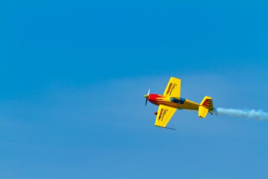 CADIZ, SPAIN-SEP 11: Aircraft Extra 300S of Melissa Pemberton taking part in an exhibition on the 4th airshow of Cadiz on Sep 11, 2011, in Cadiz, Spain