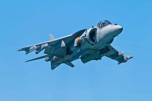 CADIZ, SPAIN-SEP 11: Aircraft AV-8B Harrier Plus taking part in an exhibition on the 4th airshow of Cadiz on Sep 11, 2011, in Cadiz, Spain