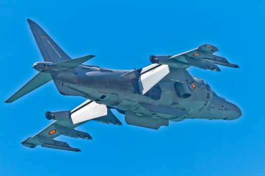 CADIZ, SPAIN-SEP 11: Aircraft AV-8B Harrier Plus taking part in an exhibition on the 4th airshow of Cadiz on Sep 11, 2011, in Cadiz, Spain