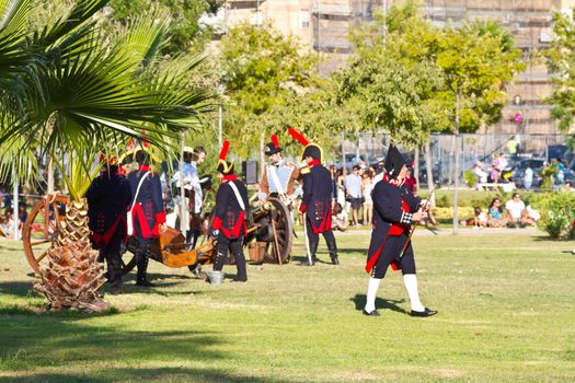 SAN FERNANDO, SPAIN - SEP 24: Actors taking part in the historical military reenacting of the oath of the Spanish constitution of 1812 on Sep 24, 2011 in San Fernando, Spain
