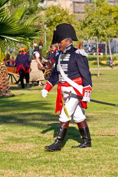 SAN FERNANDO, SPAIN - SEP 24: Actor taking part in the historical military reenacting of the oath of the Spanish constitution of 1812 on Sep 24, 2011 in San Fernando, Spain