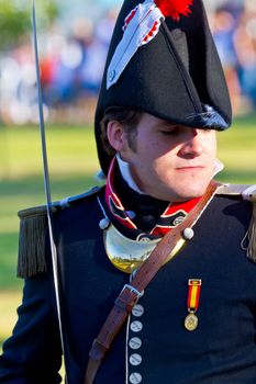 SAN FERNANDO, SPAIN - SEP 24: Actor taking part in the historical military reenacting of the oath of the Spanish constitution of 1812 on Sep 24, 2011 in San Fernando, Spain