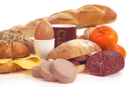 Various bread rolls against a white background