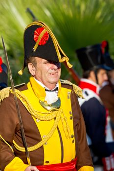 SAN FERNANDO, SPAIN - SEP 24: Actor taking part in the historical military reenacting of the oath of the Spanish constitution of 1812 on Sep 24, 2011 in San Fernando, Spain