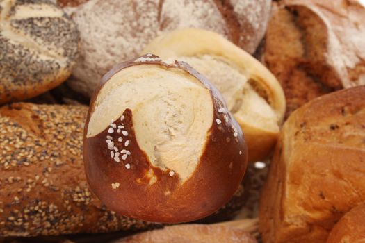 Various kinds of fresh baked  bread, breadrolls and buns