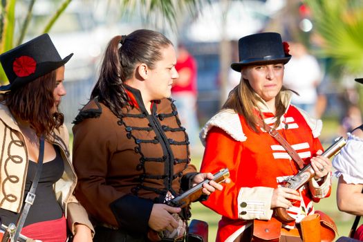 SAN FERNANDO, SPAIN - SEP 24: Actors taking part in the historical military reenacting of the oath of the Spanish constitution of 1812 on Sep 24, 2011 in San Fernando, Spain