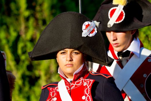 SAN FERNANDO, SPAIN - SEP 24: Actors taking part in the historical military reenacting of the oath of the Spanish constitution of 1812 on Sep 24, 2011 in San Fernando, Spain