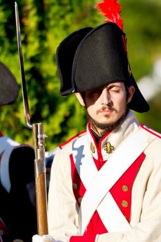 SAN FERNANDO, SPAIN - SEP 24: Actor taking part in the historical military reenacting of the oath of the Spanish constitution of 1812 on Sep 24, 2011 in San Fernando, Spain