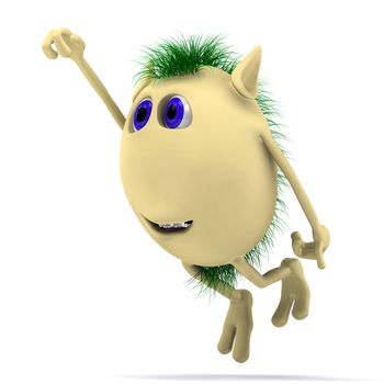 3D character puppet flying on the white background