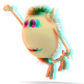 3D stereoscopic character flying puppet on the white