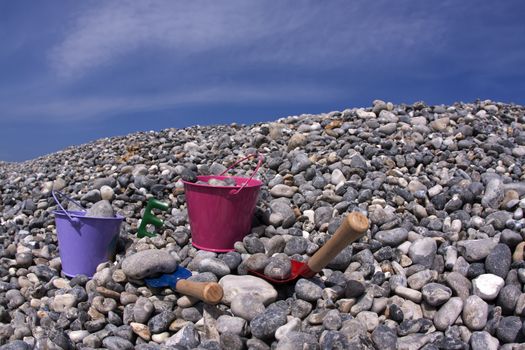 Flintstone on the beach along the coast of Normandie in France