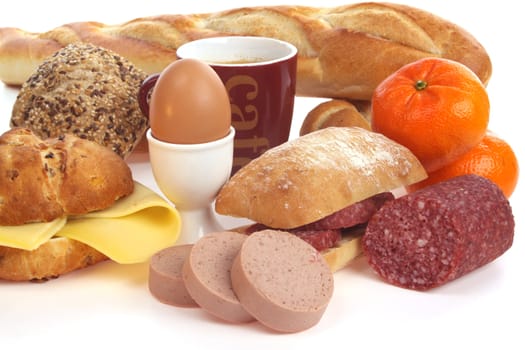 Various bread rolls against a white background