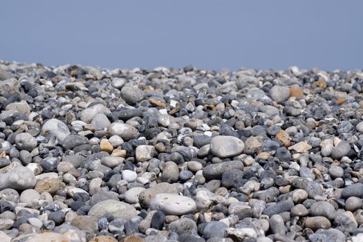 Flintstone on the beach along the coast of Normandie in France