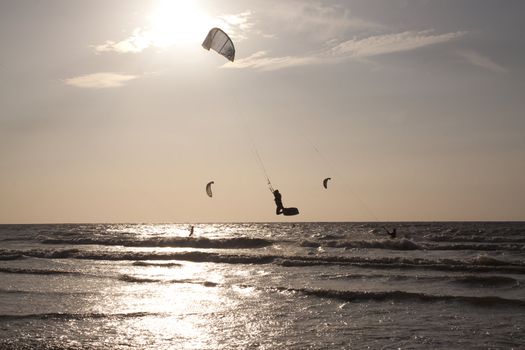 Kitesurfing in the evenng along the French coast