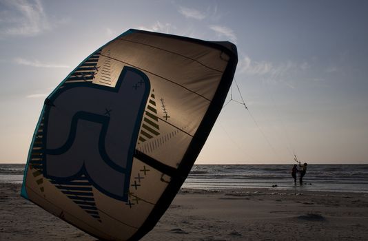 Kitesurfing in the evenng along the French coast
