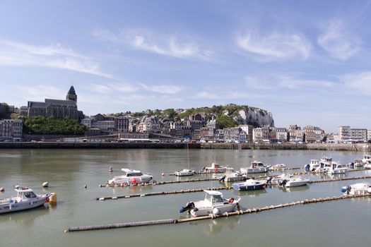 Ships in the harbour of the French village of Le Treport