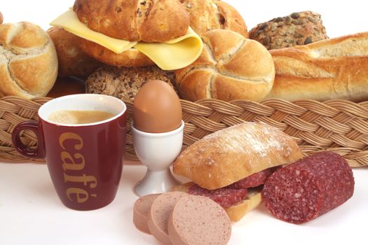 Various bread rolls against a white background