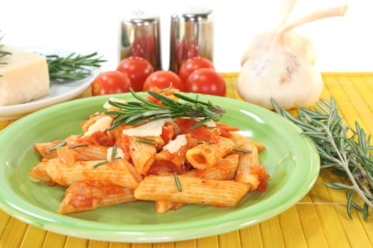 Penne with tomato sauce, Parmesan and rosemary