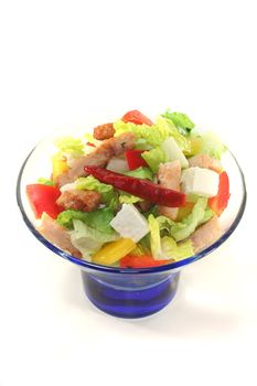Mixed salad with turkey strips and fresh herbs