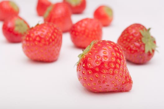 Fresh Red Strawberries on White Wooden Table