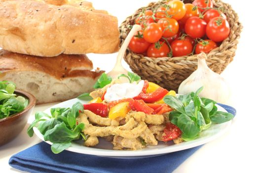 Gyros with Corn salad, tzatziki and pita bread